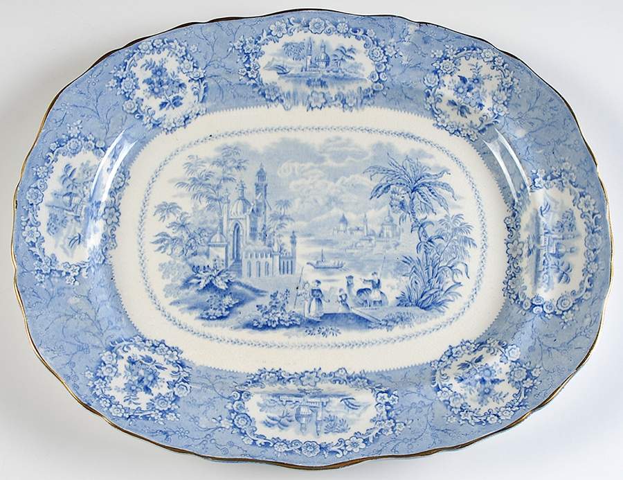 Oriental (Blue, Gold Trim) 15" Oval Serving Platter by Ridgway (Ridgways)-1