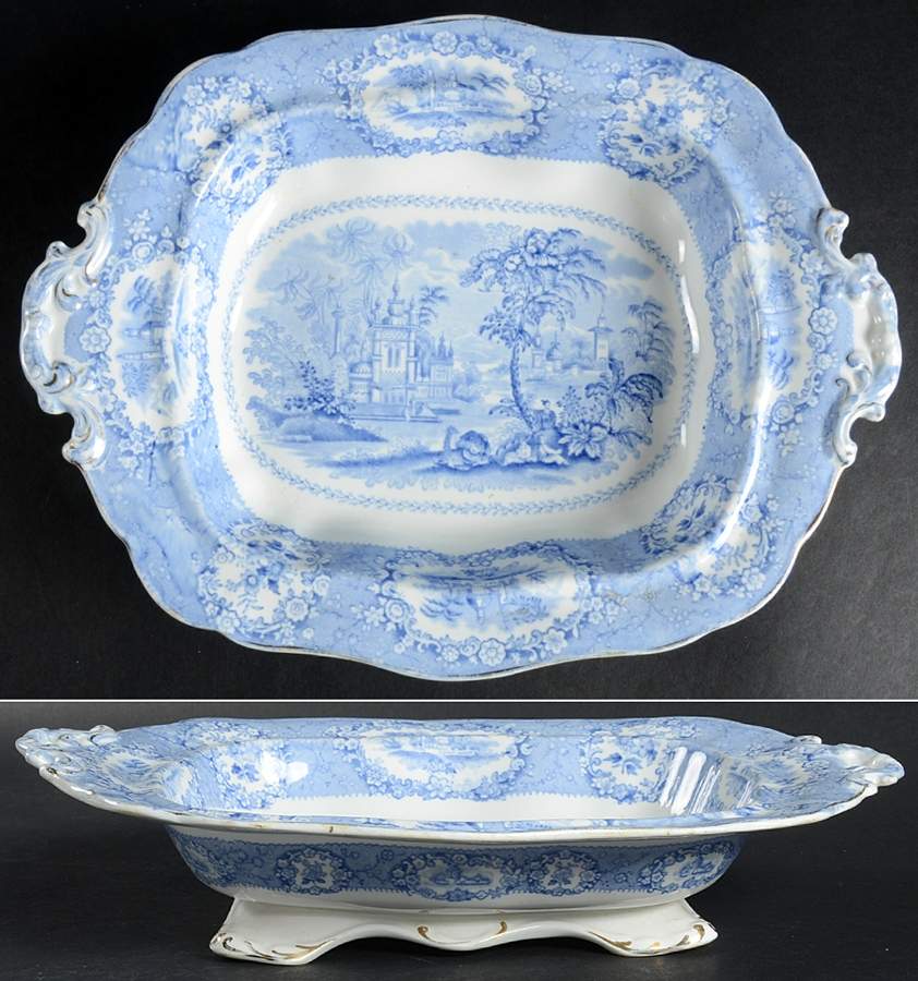 Oriental (Blue, Gold Trim) 10" Oval Vegetable Bowl by Ridgway (Ridgways)-1
