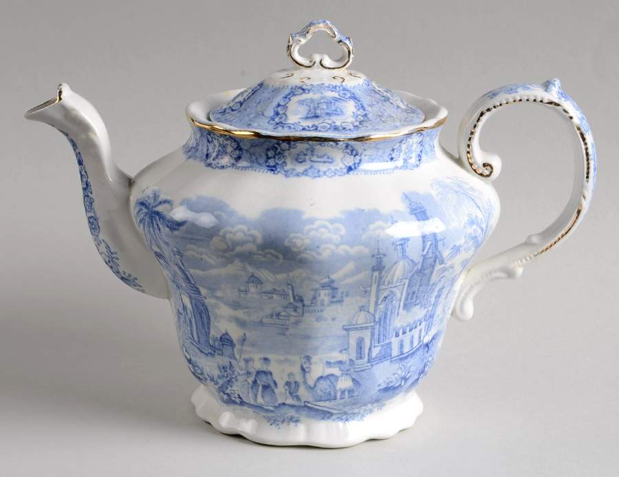 Oriental (Blue, Gold Trim) Teapot & Lid by Ridgway (Ridgways)-1