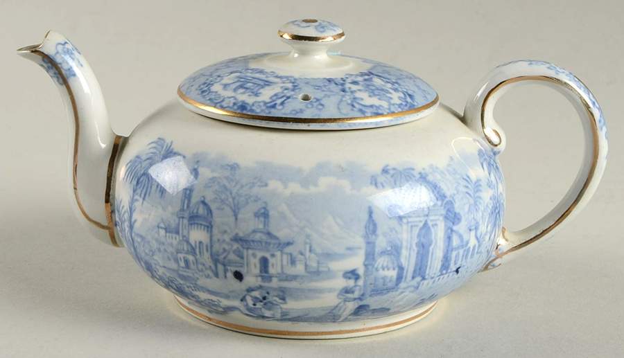 Oriental (Blue, Gold Trim) Individual Teapot & Lid by Ridgway (Ridgways)-1