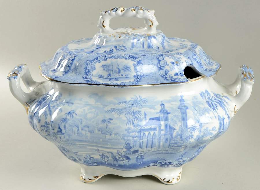 Oriental (Blue, Gold Trim) Tureen &  Lid by Ridgway (Ridgways)-1