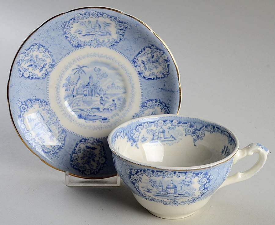 Oriental (Blue, Gold Trim) Oversized Cup & Saucer Set by Ridgway (Ridgways)-1