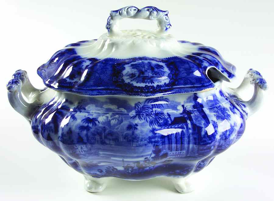 Oriental (Flow Blue, No Trim) Tureen &  Lid by Ridgway (Ridgways)-1