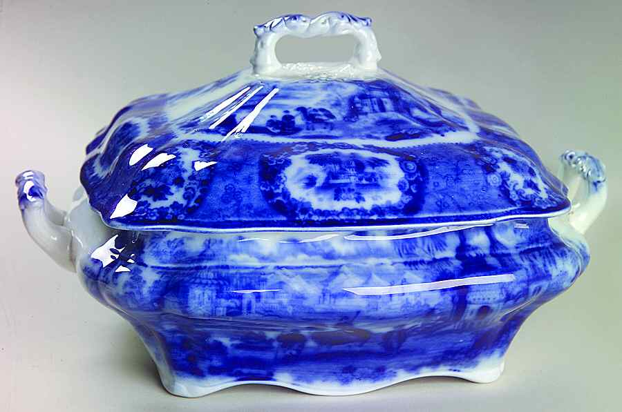 Oriental (Flow Blue, No Trim) Square Covered Vegetable by Ridgway (Ridgways)-1