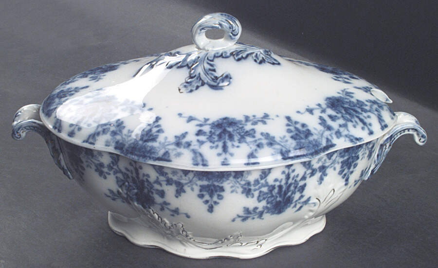 Osborne (Flow Blue) Oval Tureen & Lid by Ridgway (Ridgways)-1