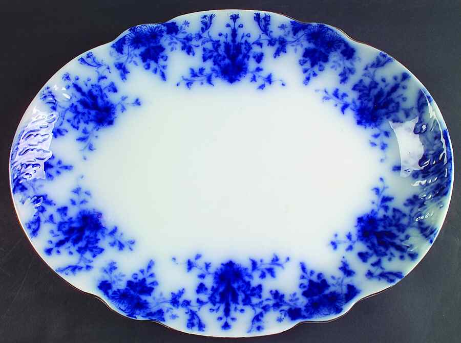 Osborne (Flow Blue) 17" Oval Serving Platter by Ridgway (Ridgways)-1