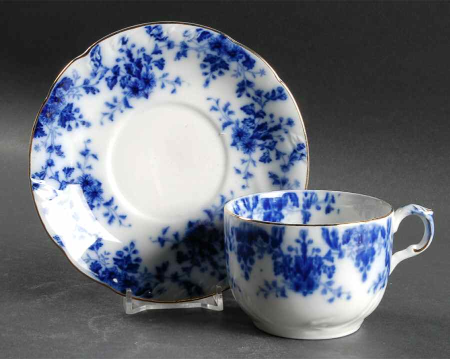 Osborne (Flow Blue) Flat Cup & Saucer Set by Ridgway (Ridgways)-1