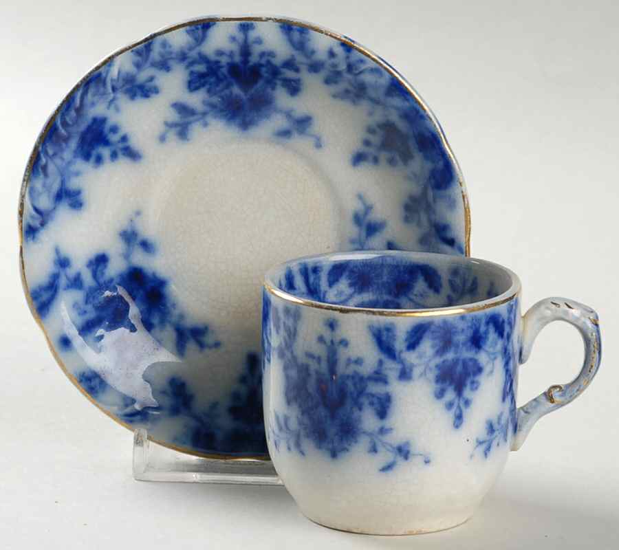 Osborne (Flow Blue) Flat Demitasse Cup & Saucer Set by Ridgway (Ridgways)-1