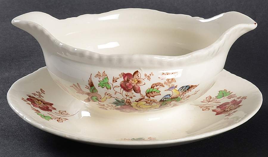 Peacock Gravy Boat with Attached Underplate by Ridgway (Ridgways)-1