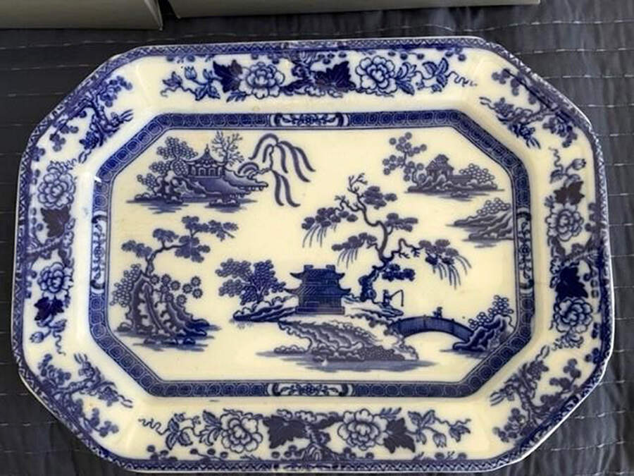 Penang (Flow Blue) 17" Oval Serving Platter by Ridgway (Ridgways)-1