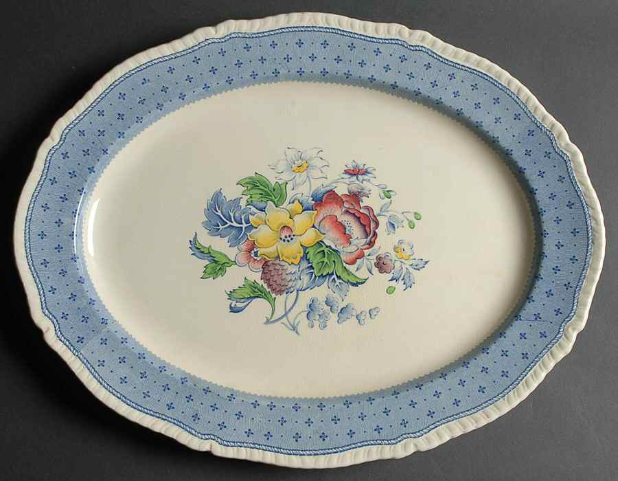 Plymouth Blue 16" Oval Serving Platter by Ridgway (Ridgways)-1