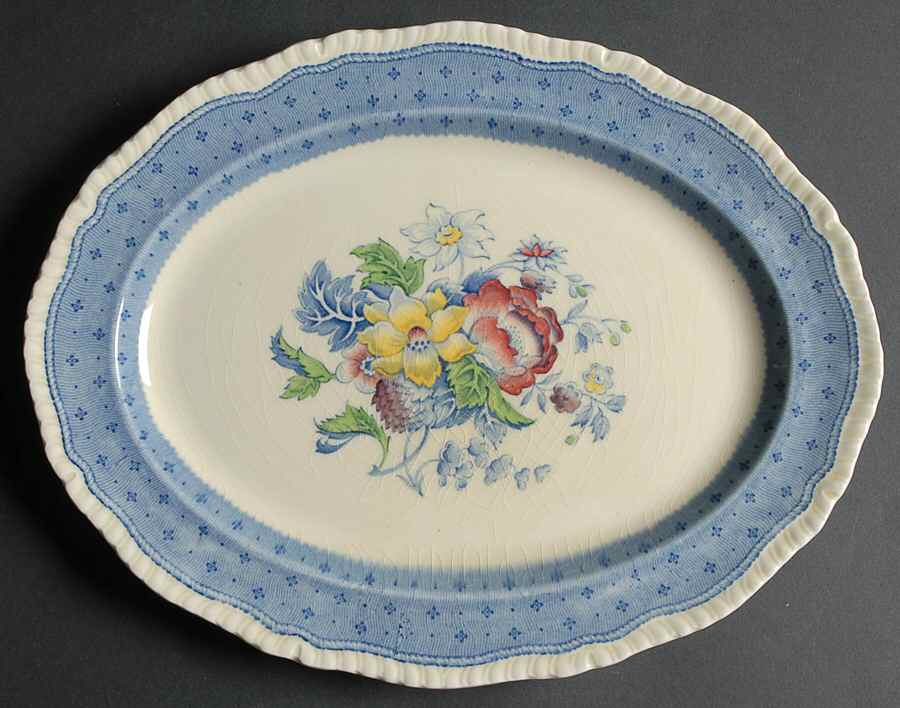 Plymouth Blue 12" Oval Serving Platter by Ridgway (Ridgways)-1