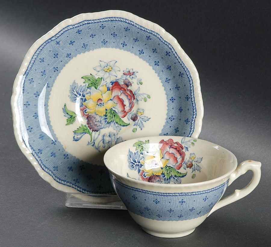 Plymouth Blue Flat Cup & Saucer Set by Ridgway (Ridgways)-1