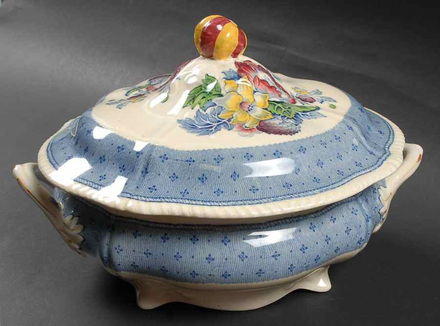 Plymouth Blue Round Covered Vegetable by Ridgway (Ridgways)-1