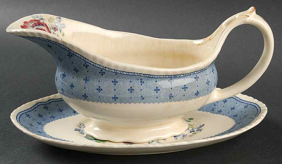 Plymouth Blue Gravy Boat & Underplate by Ridgway (Ridgways)-1