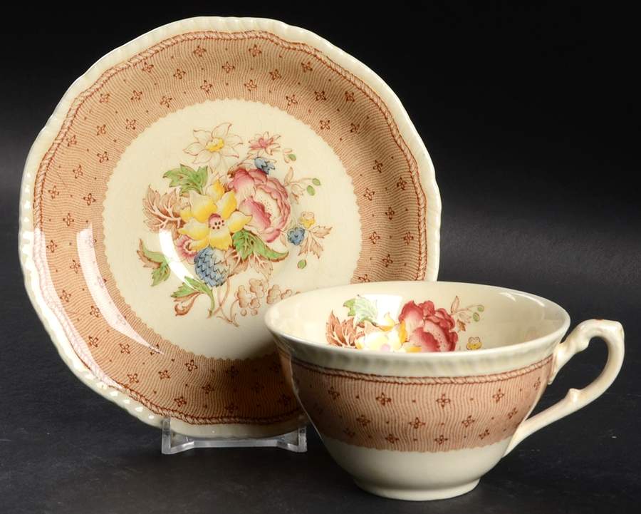 Plymouth Brown Flat Cup & Saucer Set by Ridgway (Ridgways)-1