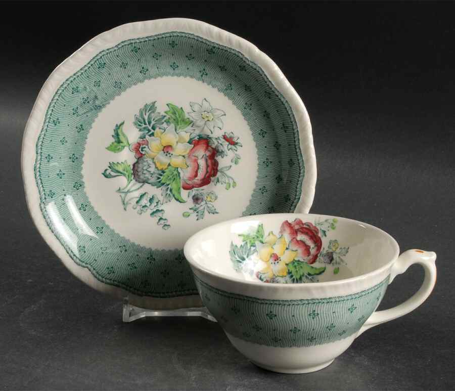 Plymouth Green Flat Cup & Saucer Set by Ridgway (Ridgways)-1