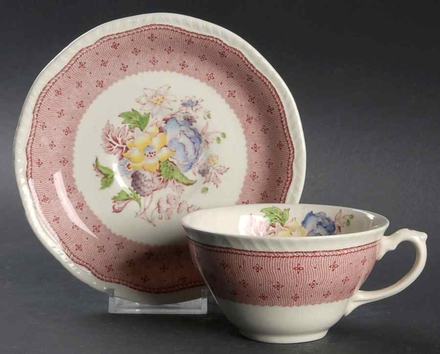 Plymouth Red Flat Cup & Saucer Set by Ridgway (Ridgways)-1