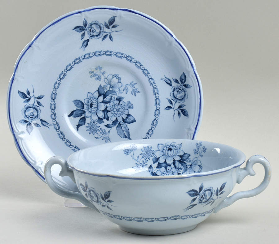Roseleigh Flat Cream Soup Bowl & Saucer Set by Ridgway (Ridgways)-1