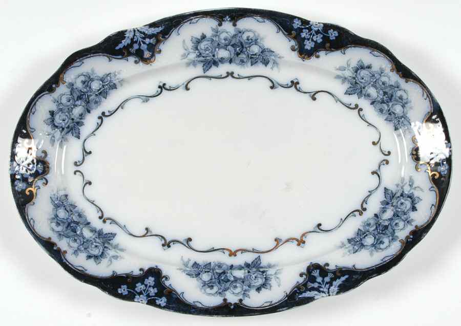 Rose (Flow Blue) 16" Oval Serving Platter by Ridgway (Ridgways)-1