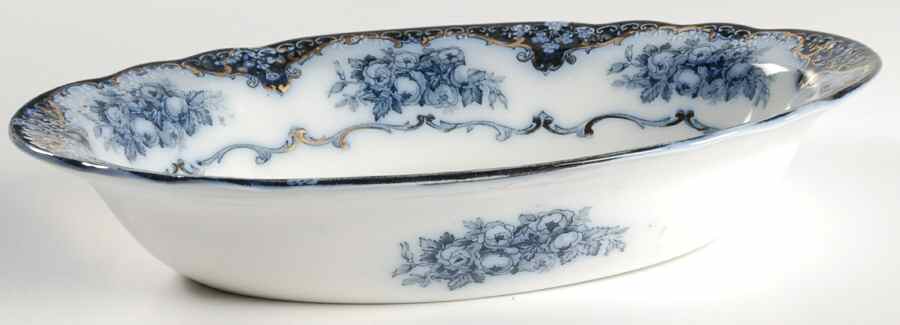 Rose (Flow Blue) 10" Oval Vegetable Bowl by Ridgway (Ridgways)-1