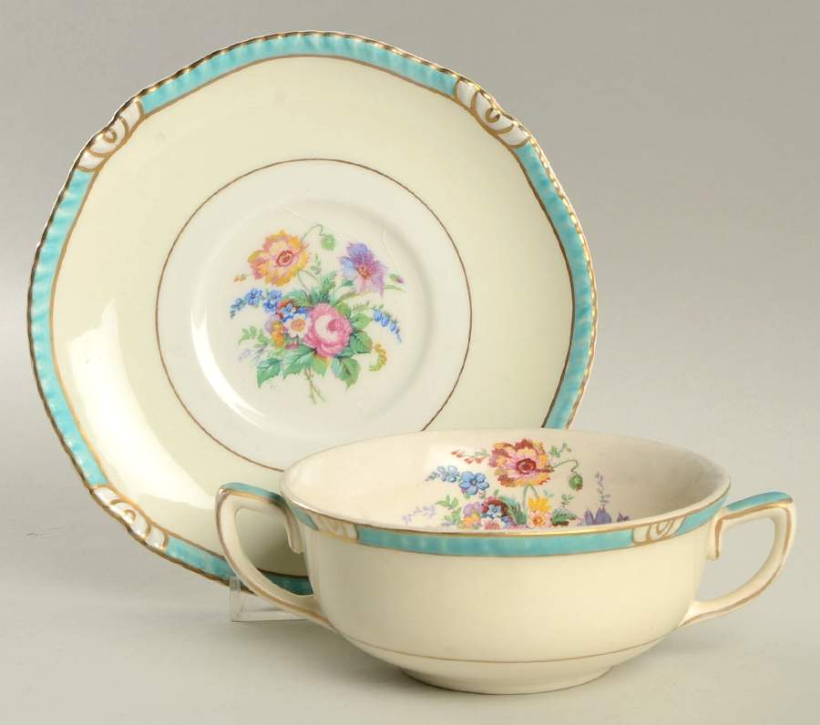 Roslyn Flat Cream Soup Bowl & Saucer Set by Ridgway (Ridgways)-1