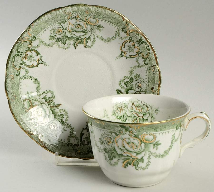 Roxbury Green Flat Cup & Saucer Set by Ridgway (Ridgways)-1