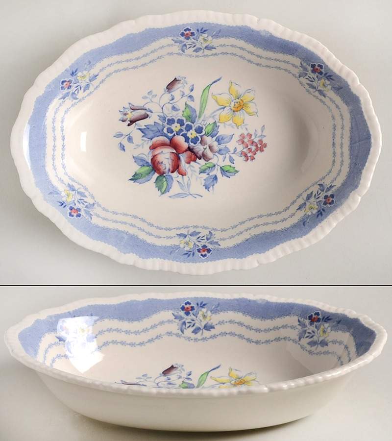 Rutland Blue 9" Oval Vegetable Bowl by Ridgway (Ridgways)-1