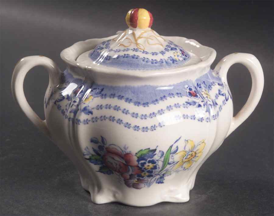 Rutland Blue Sugar Bowl & Lid by Ridgway (Ridgways)-1
