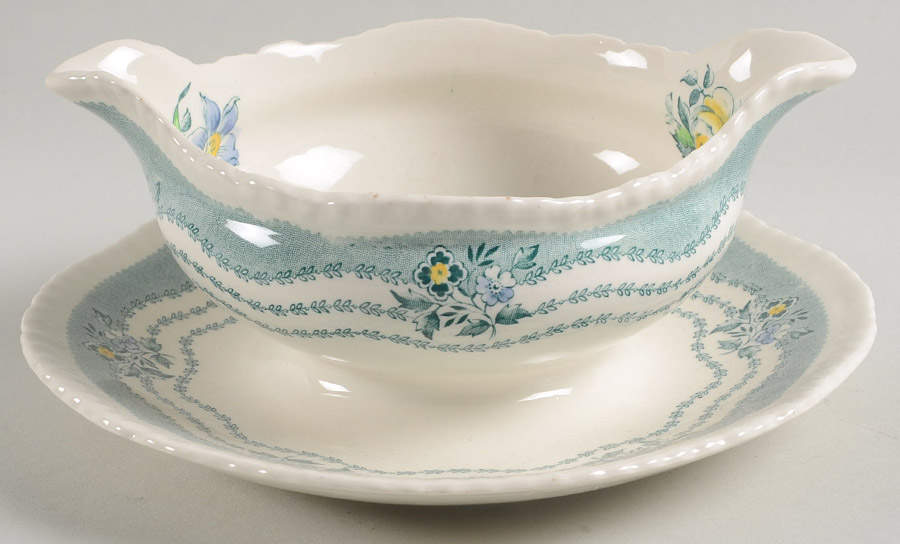 Rutland Green Gravy Boat with Attached Underplate by Ridgway (Ridgways)-1