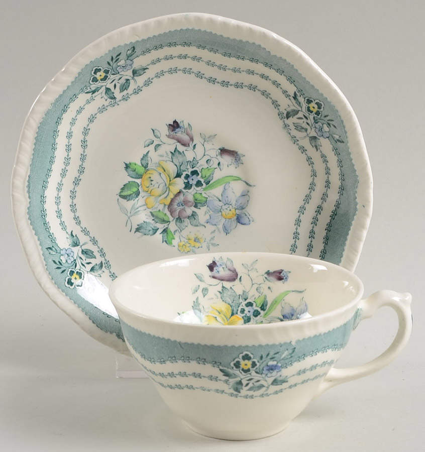 Rutland Green Flat Cup & Saucer Set by Ridgway (Ridgways)-1