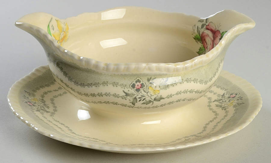 Rutland Grey Gravy Boat with Attached Underplate by Ridgway (Ridgways)-1