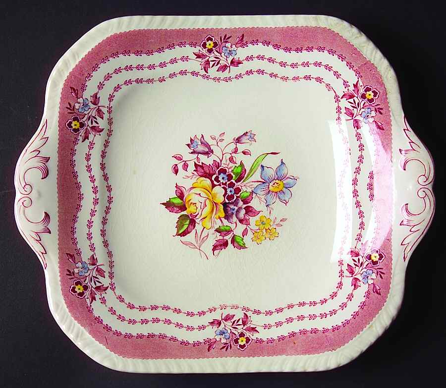 Rutland Red Square Handled Cake Plate by Ridgway (Ridgways)-1