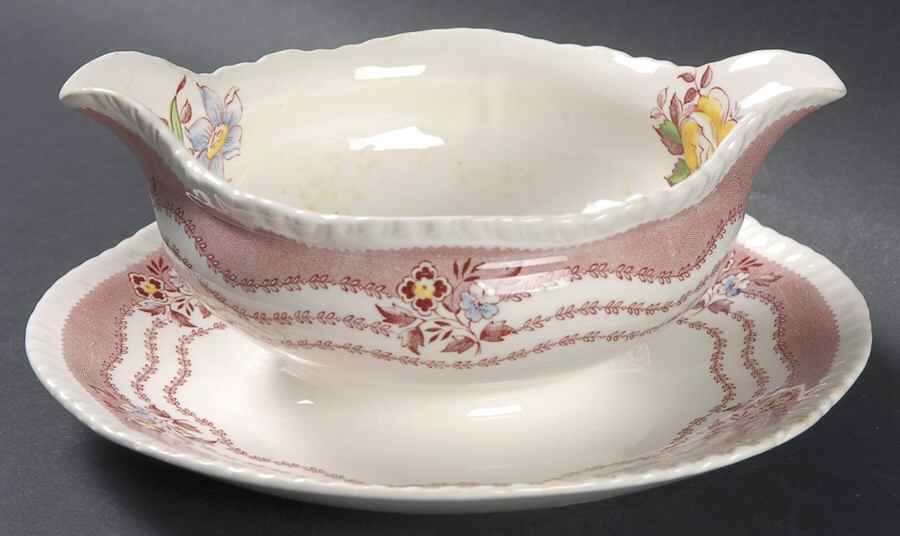 Rutland Red Gravy Boat with Attached Underplate by Ridgway (Ridgways)-1