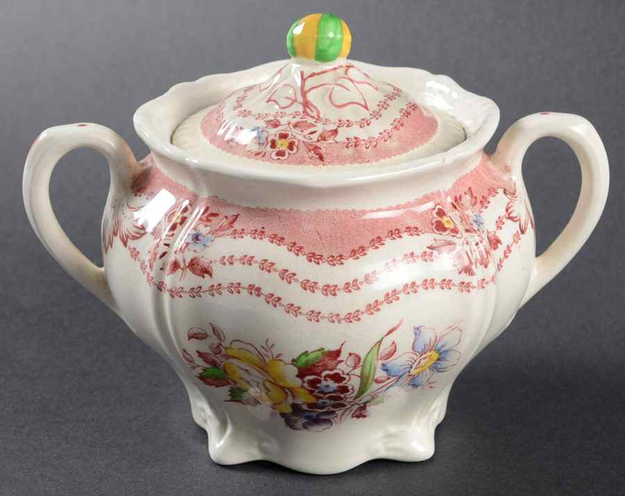 Rutland Red Sugar Bowl & Lid by Ridgway (Ridgways)-1