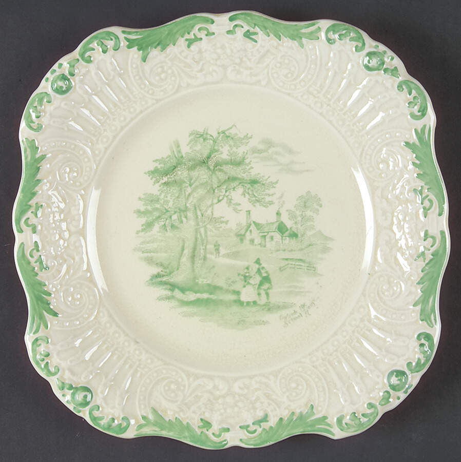 Scenes From Charles Dickens Green Square Luncheon Plate by Ridgway (Ridgways)-1