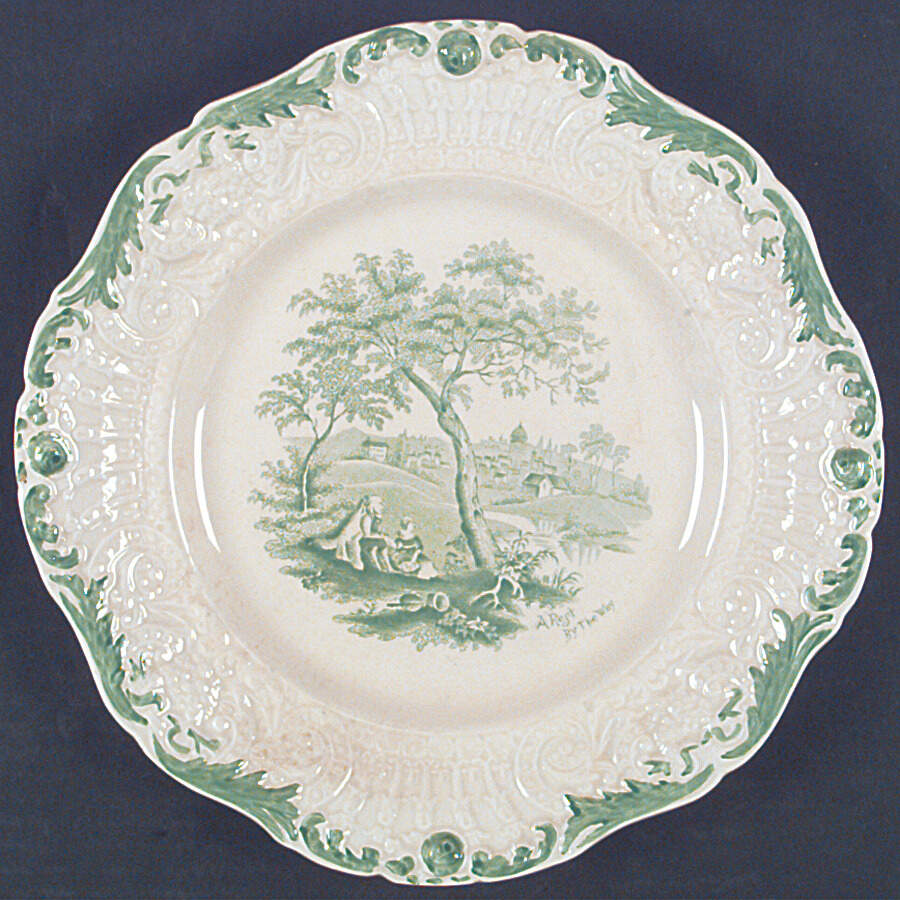 Scenes From Charles Dickens Green Dinner Plate by Ridgway (Ridgways)-1