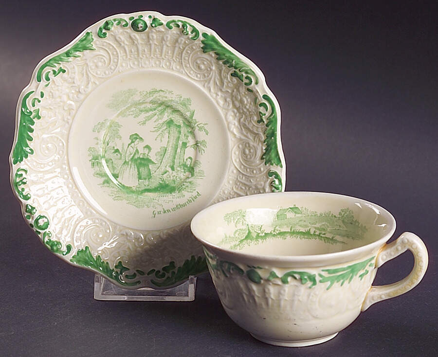 Scenes From Charles Dickens Green Flat Cup & Saucer Set by Ridgway (Ridgways)-1