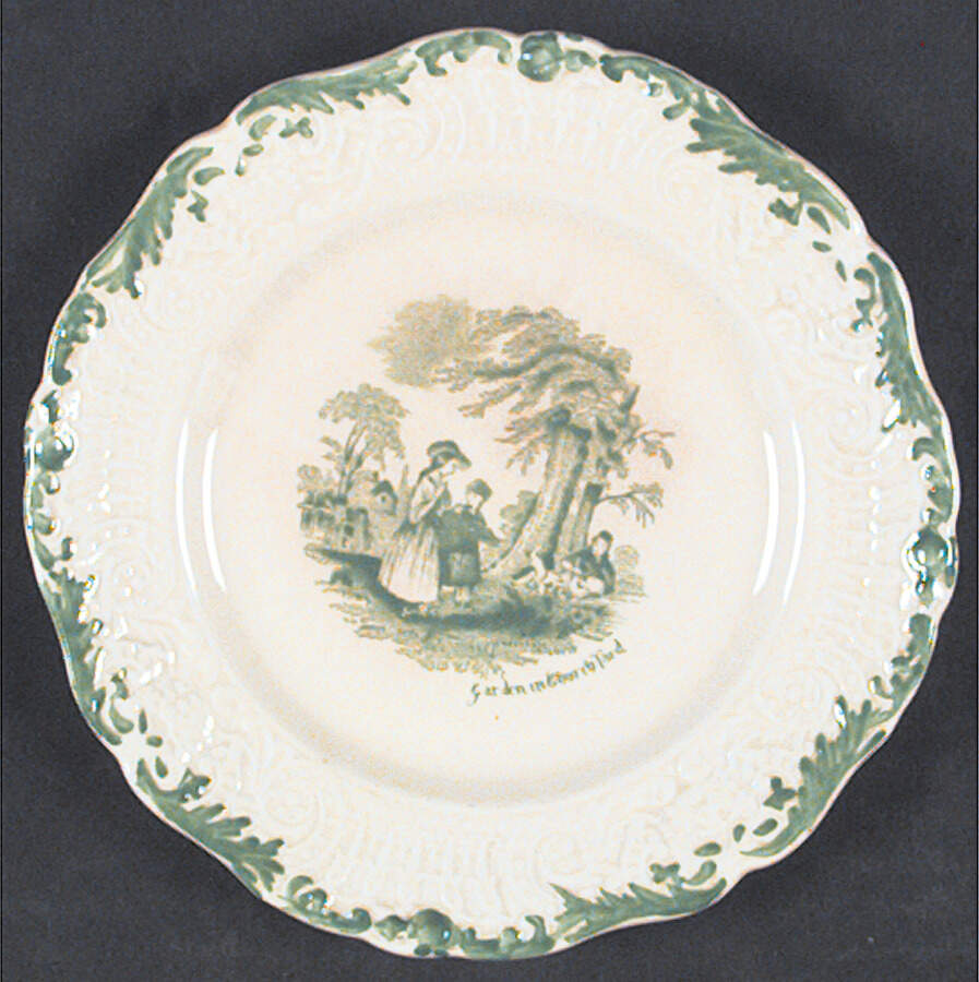 Scenes From Charles Dickens Green Bread & Butter Plate by Ridgway (Ridgways)-1