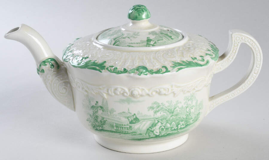 Scenes From Charles Dickens Green Teapot & Lid by Ridgway (Ridgways)-1