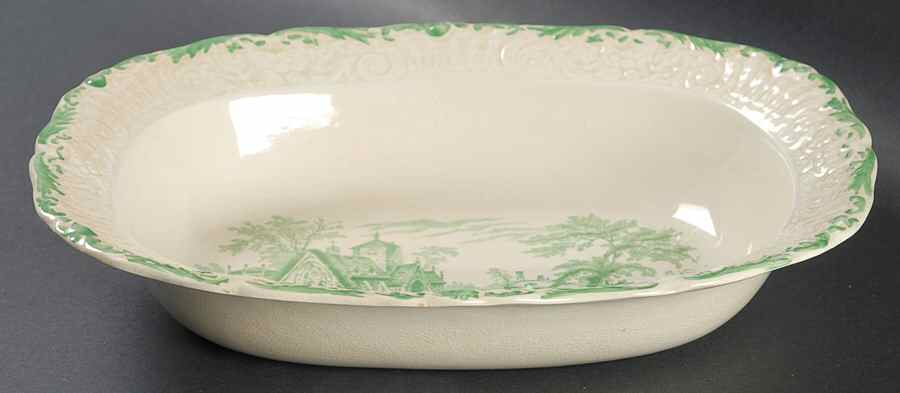 Scenes From Charles Dickens Green 9" Oval Vegetable Bowl by Ridgway (Ridgways)-1