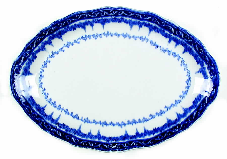 Sefton (Flow Blue) 12" Oval Serving Platter by Ridgway (Ridgways)-1