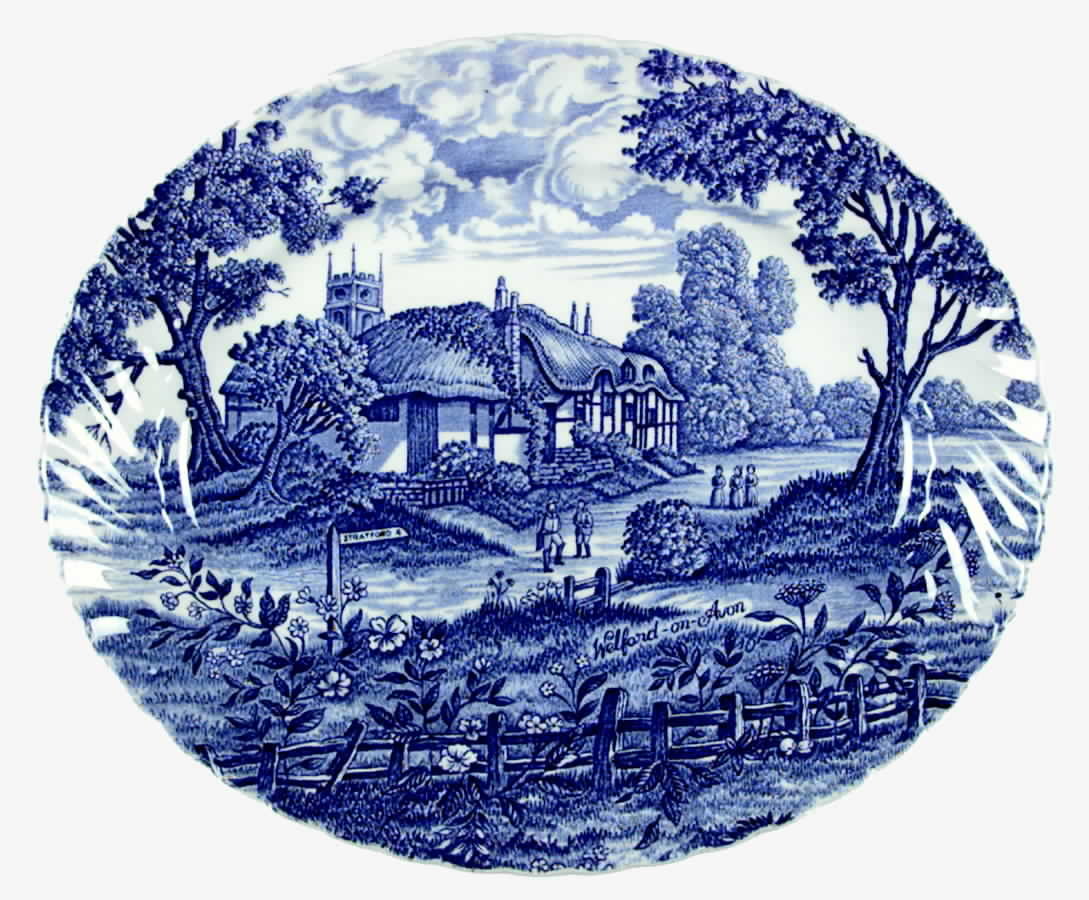 Shakespeares Country Blue 12" Oval Serving Platter by Ridgway (Ridgways)-1