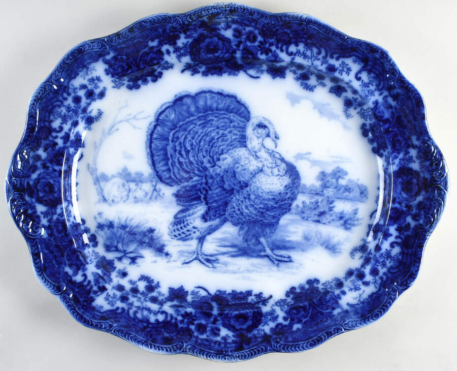 Turkey (Flow Blue) 22" Oval Serving Platter by Ridgway (Ridgways)-1
