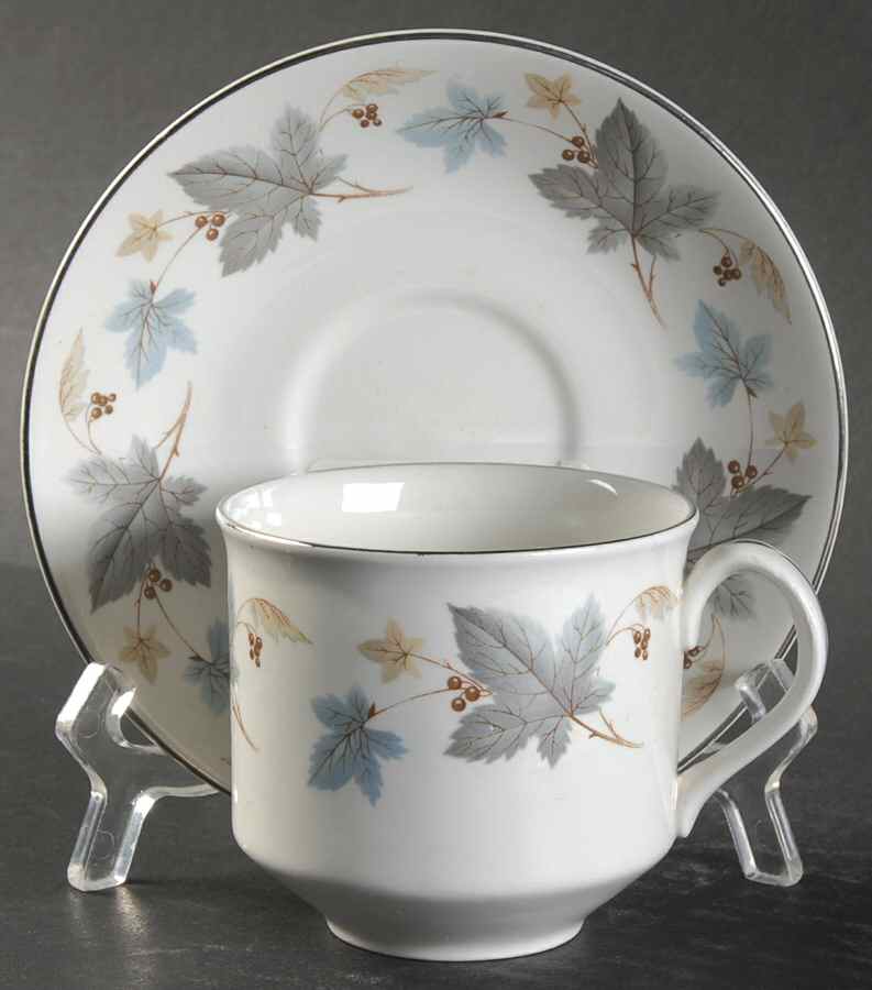 Vinewood (Grey Leaves) Flat Cup & Saucer Set by Ridgway (Ridgways)-1