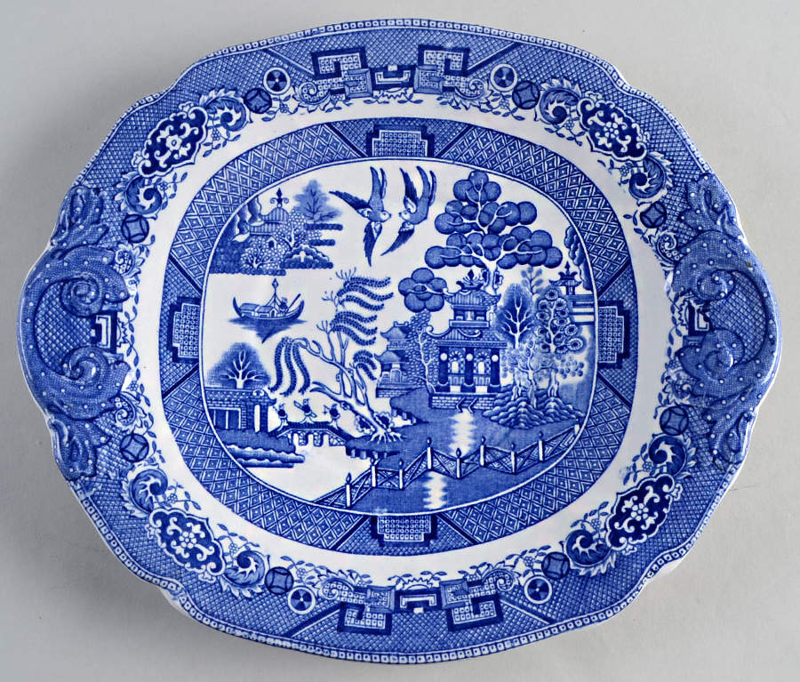 Willow Blue (Birds, Diamond Stamp) Cake Plate by Ridgway (Ridgways)-1