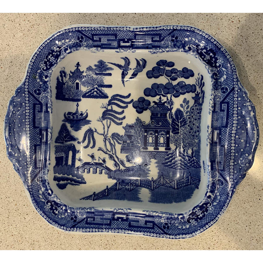 Willow Blue (Birds, Diamond Stamp) Square Vegetable No Lid by Ridgway (Ridgways)-1