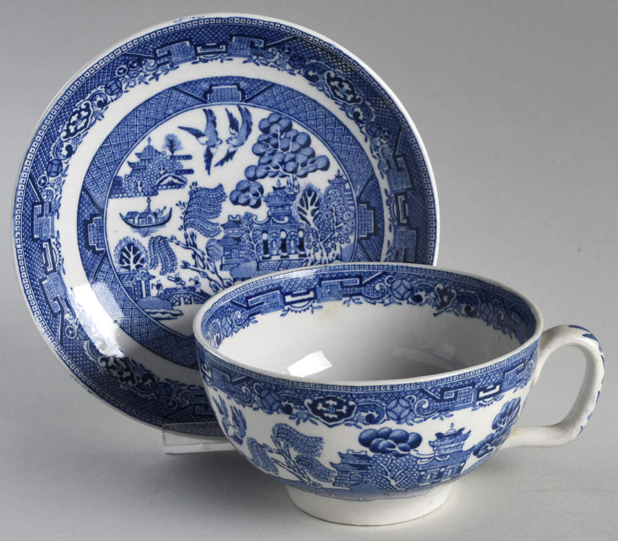 Willow Blue (Birds, Diamond Stamp) Oversized Cup & Saucer Set by Ridgway (Ridgways)-1