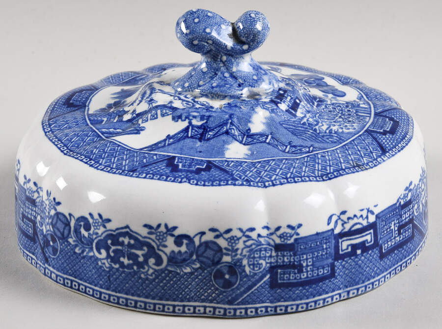 Willow Blue (Birds, Diamond Stamp) Lid for Round Butter by Ridgway (Ridgways)-1