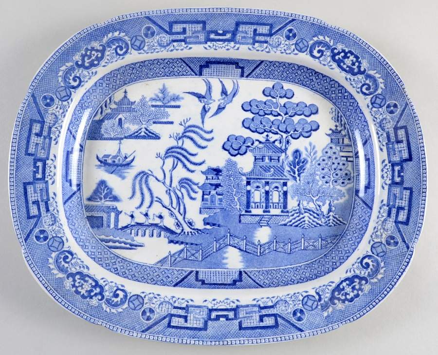 Willow Blue (Birds, Diamond Stamp) 15" Oval Serving Platter by Ridgway (Ridgways)-1